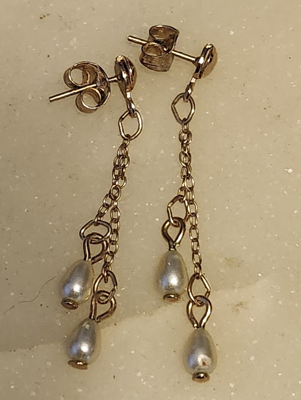 Delicate Gold-Tone Drop Earrings with Cream Pearl Teardrops